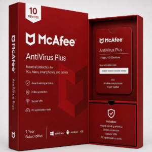 McAfee AntiVirus Plus (1 vuosi / 10 laitetta)